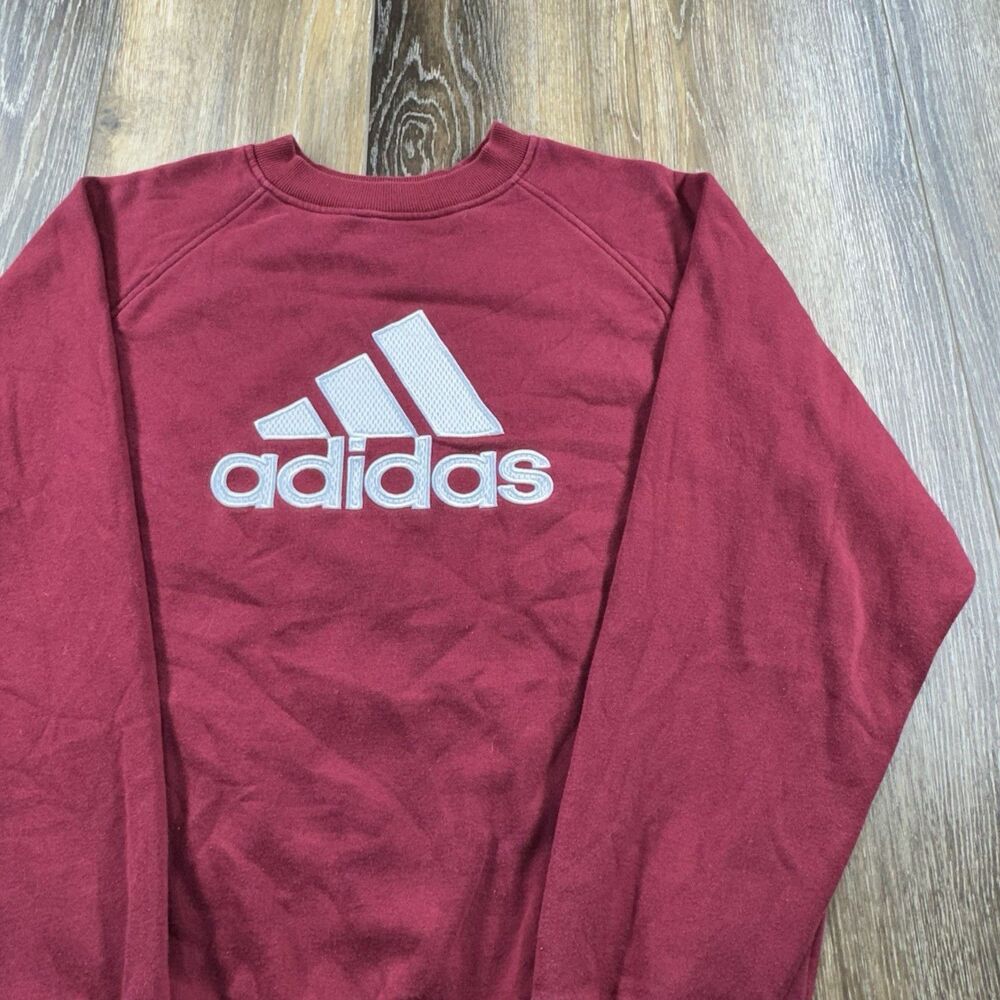 Vintage Adidas Sweatshirt Mens L Red Embroidered Spellout Logo Pullover Sweater